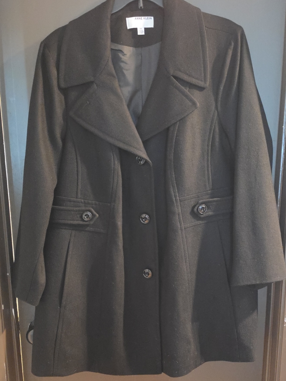 Anne Klein Black Tailored Pea Coat